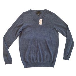 NWT Vintage Pronto Uomo Blue-Grey Large V-Neck Wool Sweater. Originally $80.